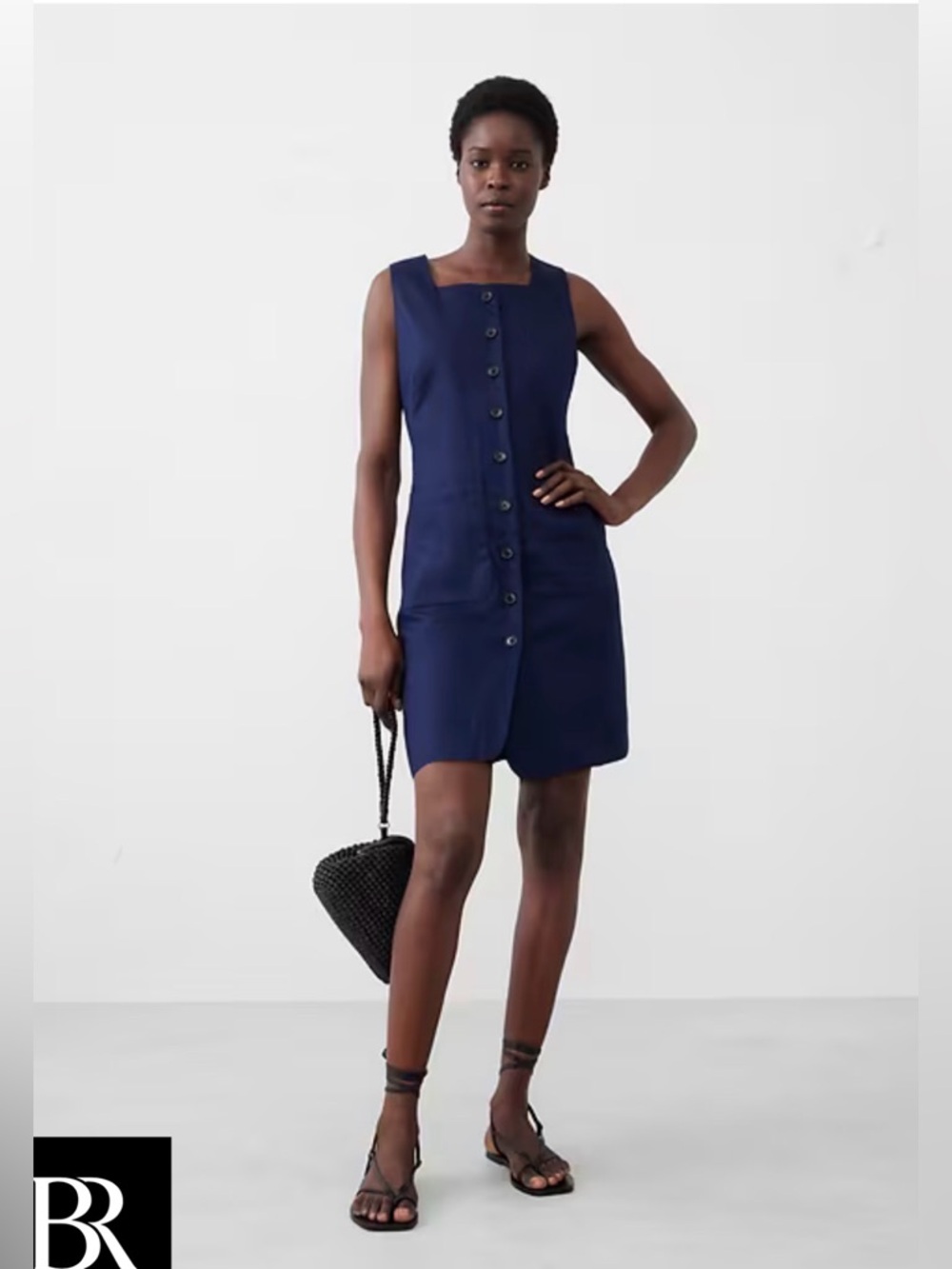 Banana Republic Linen-Blend Navy Square-Neck Button-Front Dress, XL, NWT